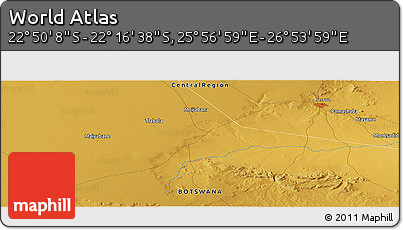 Physical Panoramic Map of the Area around 22° 33' 23" S, 26° 25' 29" E
