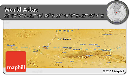 Physical Panoramic Map of the Area around 22° 33' 23" S, 27° 16' 29" E