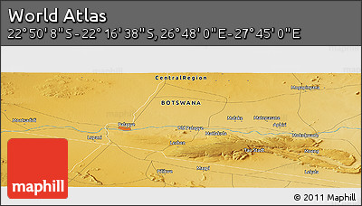 Physical Panoramic Map of the Area around 22° 33' 23" S, 27° 16' 29" E