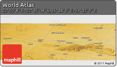 Physical Panoramic Map of the Area around 22° 33' 23" S, 27° 16' 29" E