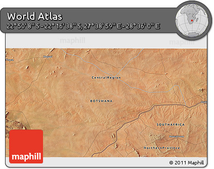 Satellite 3D Map of the Area around 22° 33' 23" S, 28° 7' 30" E