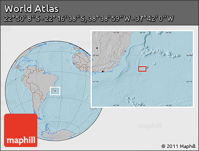 Gray Location Map of the Area around 22° 33' 23" S, 38° 10' 29" W, hill shading