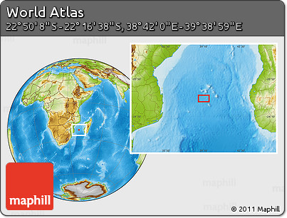 Physical Location Map of the Area around 22° 33' 23" S, 39° 10' 29" E