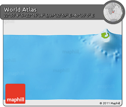 Physical 3D Map of the Area around 22° 33' 23" S, 40° 1' 29" E