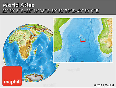Physical Location Map of the Area around 22° 33' 23" S, 40° 1' 29" E