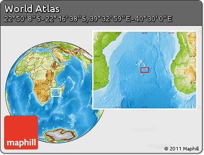 Physical Location Map of the Area around 22° 33' 23" S, 40° 1' 29" E