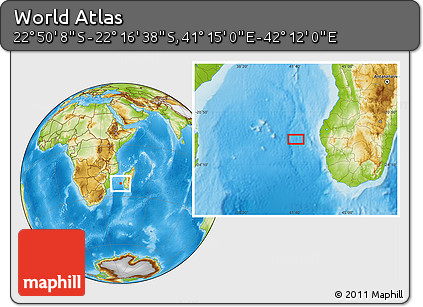 Physical Location Map of the Area around 22° 33' 23" S, 41° 43' 30" E