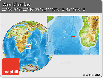 Physical Location Map of the Area around 22° 33' 23" S, 41° 43' 30" E