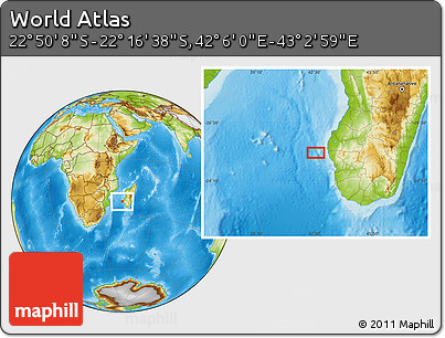 Physical Location Map of the Area around 22° 33' 23" S, 42° 34' 30" E