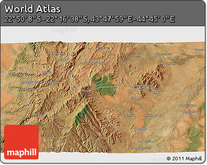 Satellite 3D Map of the Area around 22° 33' 23" S, 44° 16' 29" E