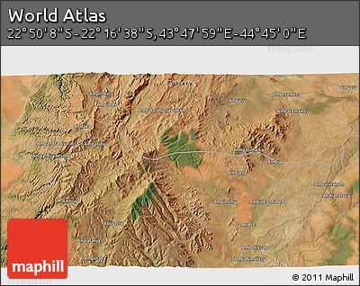 Satellite 3D Map of the Area around 22° 33' 23" S, 44° 16' 29" E