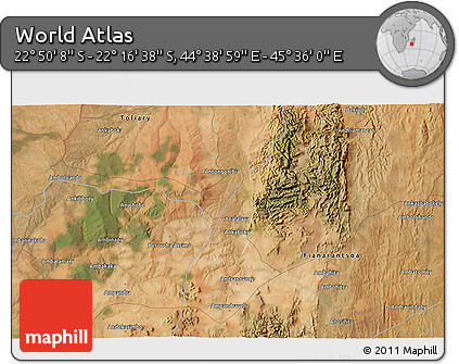 Satellite 3D Map of the Area around 22° 33' 23" S, 45° 7' 30" E