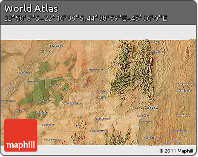 Satellite 3D Map of the Area around 22° 33' 23" S, 45° 7' 30" E