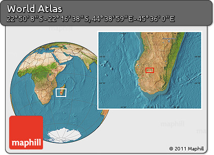 Satellite Location Map of the Area around 22° 33' 23" S, 45° 7' 30" E