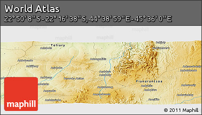 Physical Panoramic Map of the Area around 22° 33' 23" S, 45° 7' 30" E