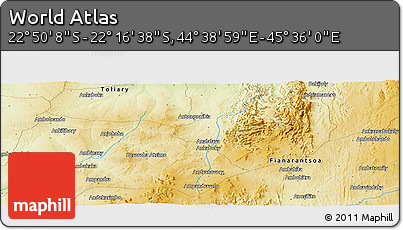 Physical Panoramic Map of the Area around 22° 33' 23" S, 45° 7' 30" E