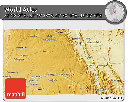 Physical 3D Map of the Area around 22° 33' 23" S, 45° 58' 30" E