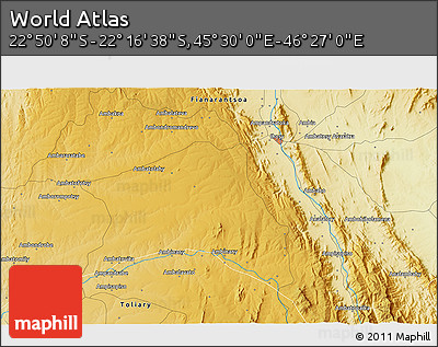 Physical 3D Map of the Area around 22° 33' 23" S, 45° 58' 30" E