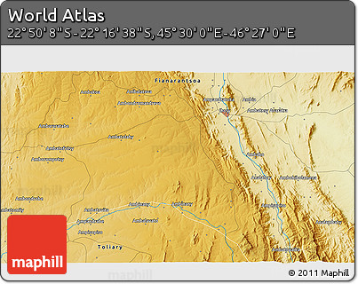 Physical 3D Map of the Area around 22° 33' 23" S, 45° 58' 30" E