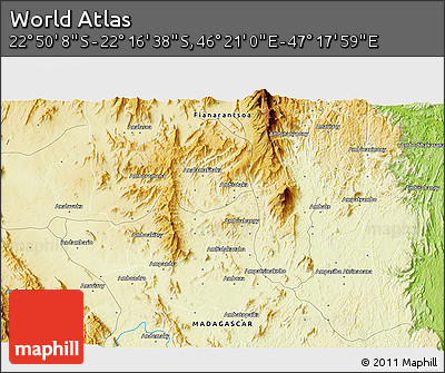Physical 3D Map of the Area around 22° 33' 23" S, 46° 49' 30" E