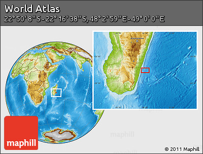Physical Location Map of the Area around 22° 33' 23" S, 48° 31' 29" E