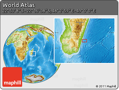 Physical Location Map of the Area around 22° 33' 23" S, 48° 31' 29" E