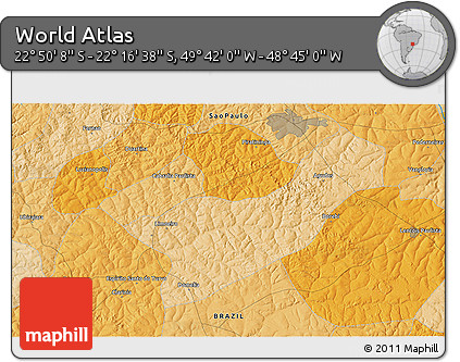 Political 3D Map of the Area around 22° 33' 23" S, 49° 13' 30" W