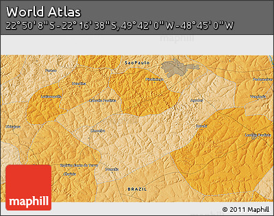 Political 3D Map of the Area around 22° 33' 23" S, 49° 13' 30" W