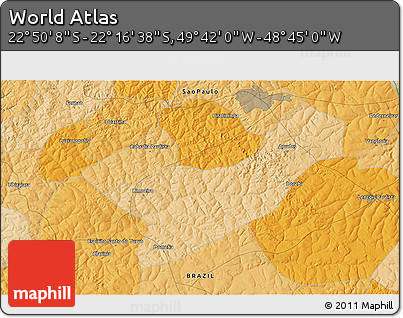 Political 3D Map of the Area around 22° 33' 23" S, 49° 13' 30" W