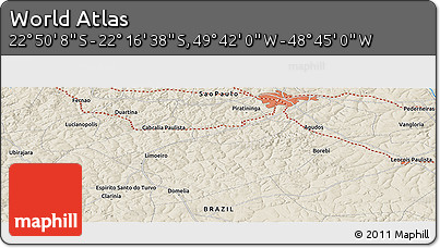Shaded Relief Panoramic Map of the Area around 22° 33' 23" S, 49° 13' 30" W