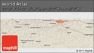 Shaded Relief Panoramic Map of the Area around 22° 33' 23" S, 49° 13' 30" W