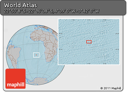 Gray Location Map of the Area around 22° 33' 23" S, 4° 10' 30" W, hill shading