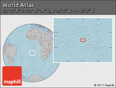 Gray Location Map of the Area around 22° 33' 23" S, 4° 10' 30" W, hill shading