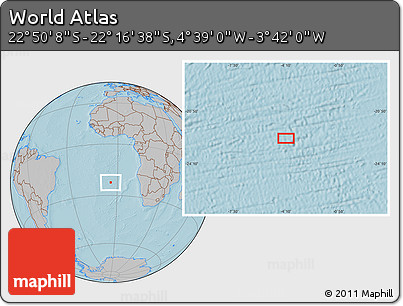 Gray Location Map of the Area around 22° 33' 23" S, 4° 10' 30" W, hill shading