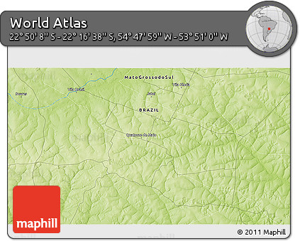 Physical 3D Map of the Area around 22° 33' 23" S, 54° 19' 30" W