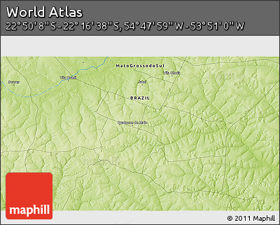 Physical 3D Map of the Area around 22° 33' 23" S, 54° 19' 30" W