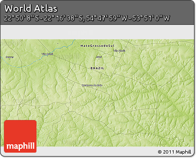 Physical 3D Map of the Area around 22° 33' 23" S, 54° 19' 30" W