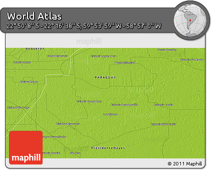 Physical 3D Map of the Area around 22° 33' 23" S, 59° 25' 29" W