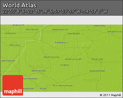 Physical 3D Map of the Area around 22° 33' 23" S, 59° 25' 29" W