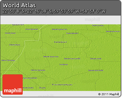 Physical 3D Map of the Area around 22° 33' 23" S, 59° 25' 29" W