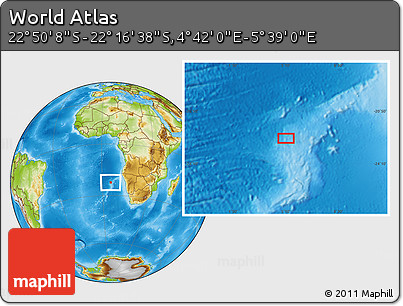 Physical Location Map of the Area around 22° 33' 23" S, 5° 10' 30" E