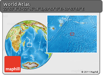 Physical Location Map of the Area around 22° 33' 23" S, 60° 25' 29" E