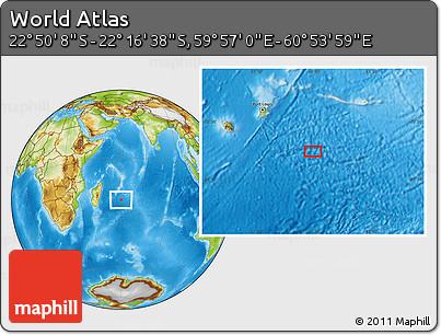 Physical Location Map of the Area around 22° 33' 23" S, 60° 25' 29" E