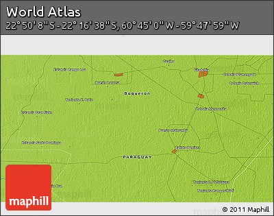 Physical 3D Map of the Area around 22° 33' 23" S, 60° 16' 29" W