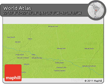 Physical 3D Map of the Area around 22° 33' 23" S, 61° 7' 30" W