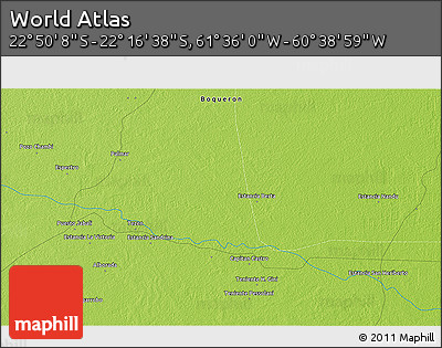 Physical 3D Map of the Area around 22° 33' 23" S, 61° 7' 30" W