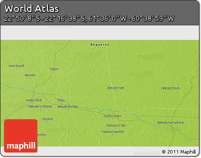 Physical 3D Map of the Area around 22° 33' 23" S, 61° 7' 30" W