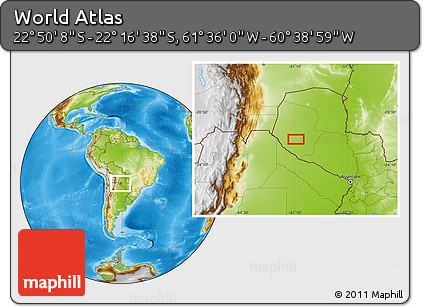 Physical Location Map of the Area around 22° 33' 23" S, 61° 7' 30" W