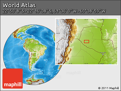 Physical Location Map of the Area around 22° 33' 23" S, 61° 7' 30" W