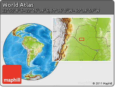 Physical Location Map of the Area around 22° 33' 23" S, 61° 7' 30" W